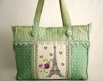 Embroidery Bag Project |Paris machine embroidery designs (Shabby Chic Handbag) diy embroidery bag | diy embroidery tote| Partial In The Hoop