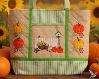 Machine Embroidery Bag project | ( Harvest handbag) Autumn machine embroidery  |Partial In The Hoop |diy embroidery bag |diy embroidery tote