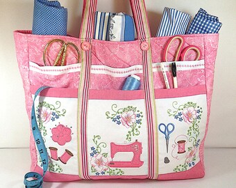 Embroidery Bag Project | Machine embroidery | diy embroidery bag ( Romantic Roses Sewing Caddy ) diy embroidery tote | partial In The Hoop
