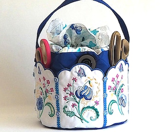 machine embroidery bag project | diy embroidery bag (Antique Sewing Caddy) diy embroidery tote | embroidery tote | partial In The Hoop