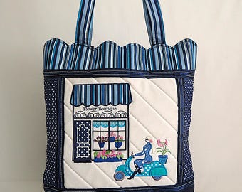 machine embroidery project (Flower Boutique Tote ) machine embroidery applique| Partial In The Hoop| diy embroidery craft | digital files