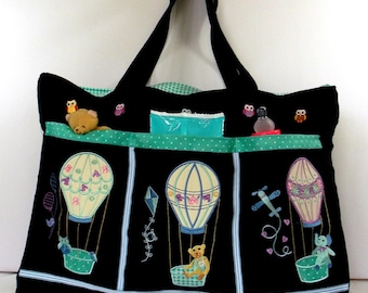 embroidery machine bag (Hot Air Balloons Diaper Nappy Bag) Diy embroidery bag | diy embroidery tote | partial In the Hoop |machine applique