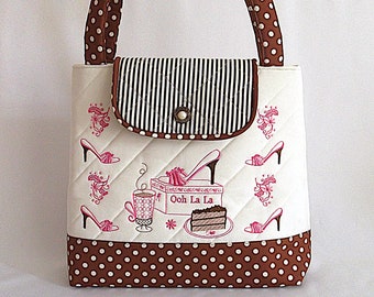 Machine Embroidery Designs, Patterns and Handbag Instructions (Coffee Time Handbag) 5 x 7 Hoop Digital File