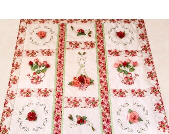 embroidery machine quilt project ( 3D Rose Quilt ) DIY embroidery | Diy machine embroidery | patchwork project | Partial In The Hoop