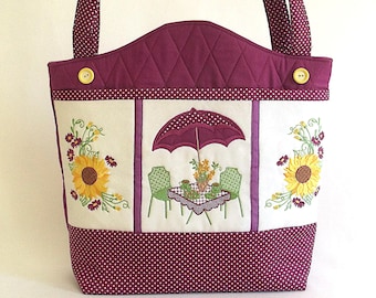 Embroidery Handbag Project | diy embroidery tote (Sunflower Garden Handbag)  diy embroidery bag |Partial In The Hoop | Pes projects