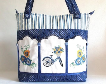 machine embroidery Project bag | diy embroidery bag ( Pansy Pocket Handbag ) diy embroidery tote| Partial In The Hoop