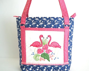 Machine embroidery handbag project(Flamingo Handbag) diy embroidery tote | diy embroidery project | partial In The hoop | diy embroidery bag