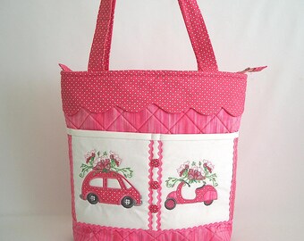machine embroidery bag project | diy embroidery tote | embroidery craft bag (Cute Car Handbag) diy embroidery bag | Partial In The Hoop
