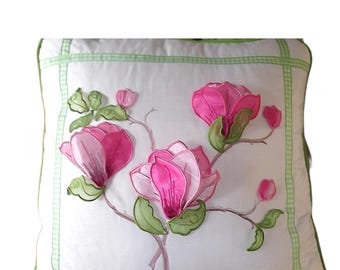 embroidery machine pillow project (Magnolia Pillow 1) diy embroidery | diy machine embroidery | partial In The Hoop | embroidery craft