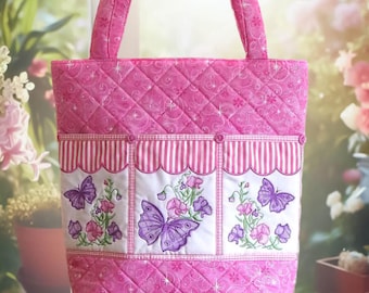 Machine embroidery handbag project | diy embroidery bag |  (Sweet Pea flower handbag) Partial In The Hoop | diy embroidery tote