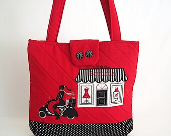 machine applique designs and instructions to complete Tote (Vespa Shopping Girl Tote) machine embroidery designs machine embroidery pattern