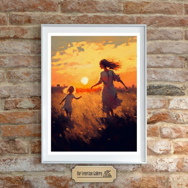 Together Digital Painting, Modern Impressionism, Mother & Daughter, Limited Prints, Artistic Wall Art, PRINTABLE Art, Mother's Day Gift