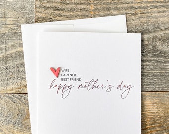 Foiled Mother's Day Card from Husband: Wood Heart Embellishment