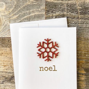 Foiled Christmas Card | Scandinavian-style holiday card with wood embellishment