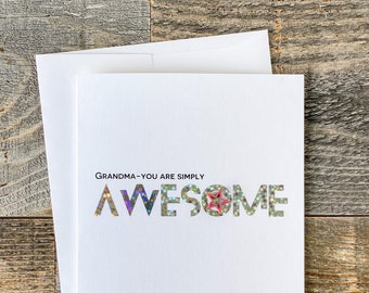 Foiled Grandma Card: Holographic Stars, Hand-Colored Wood Star