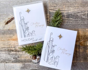 Nativity Card Set • Christmas Blessings • Wood Glitter Star Accent