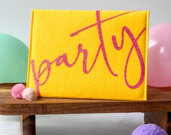 Birthday Gift Card & Money Holder • Felt Envelope with Sparkle “Party” Design  • Eco Friendly and Reusable