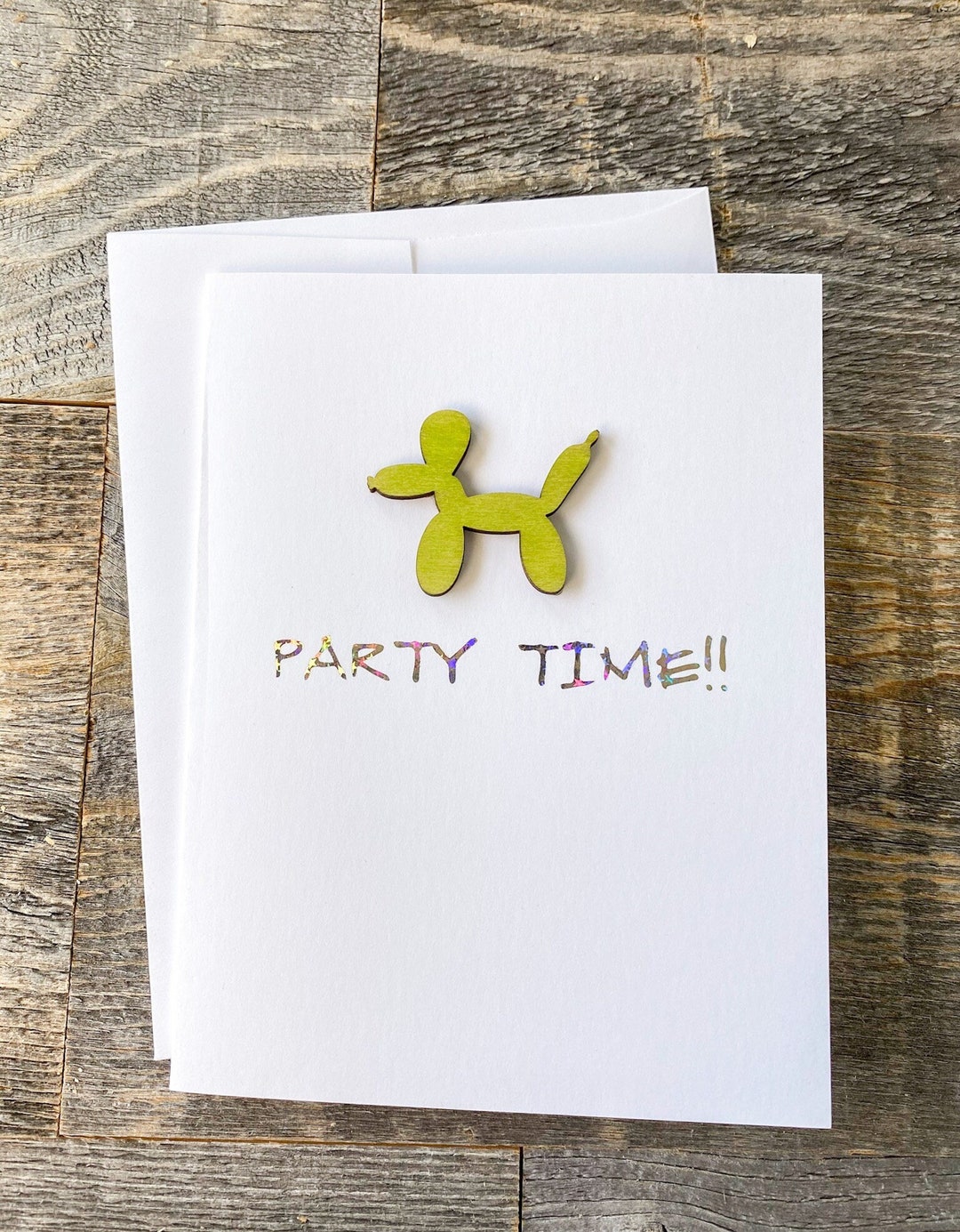 Timezone Party Card Foiled Party Time Card: Handmade Birthday Greeting With Wood Accent - Etsy