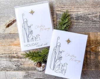 Juego de tarjetas de la Natividad • Bendiciones navideñas • Detalle de estrella brillante de madera