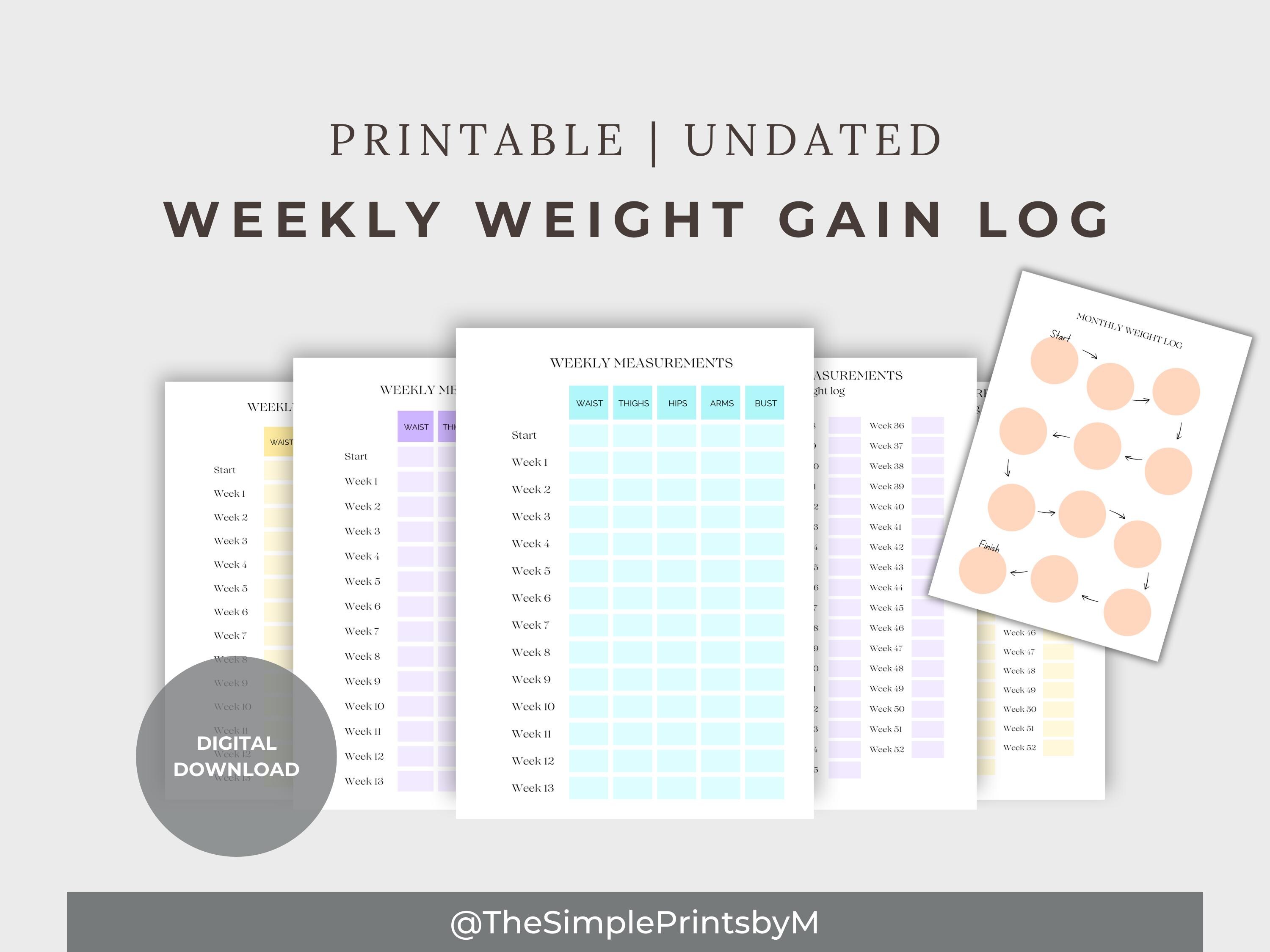Weight Gain Tracker: Weekly Measurement Log (A4 Printable) - Etsy