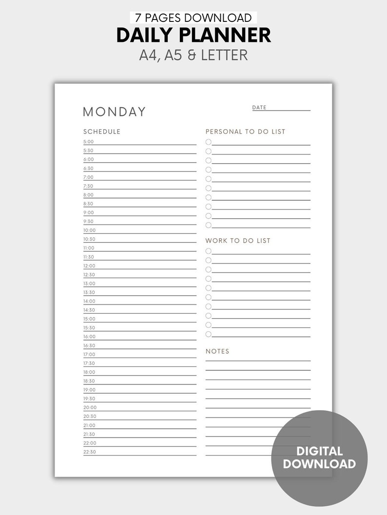Minimalist Daily Planner Printable Daily Sheets Undated - Etsy