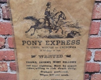 1970s Pony Express Riders Wanted Poster Souvenir Print 11"x9"