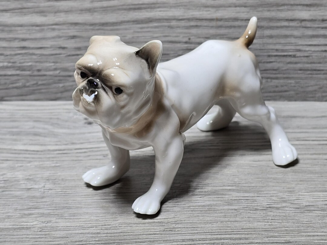 1960s Vintage Porcelain Bulldog Comical Figurine Side Eye