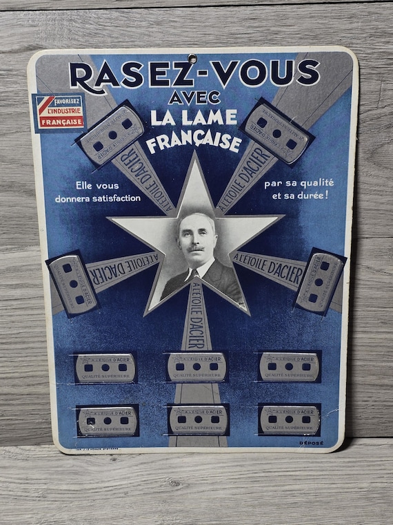 1930年代フランス製段ボール製店舗ディスプレイ、カミソリ、理髪店 