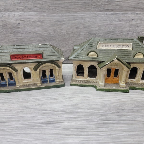 1930s Christmas Composite Putz Village Railroad Train Houses - Japan - SOME DAMAGE