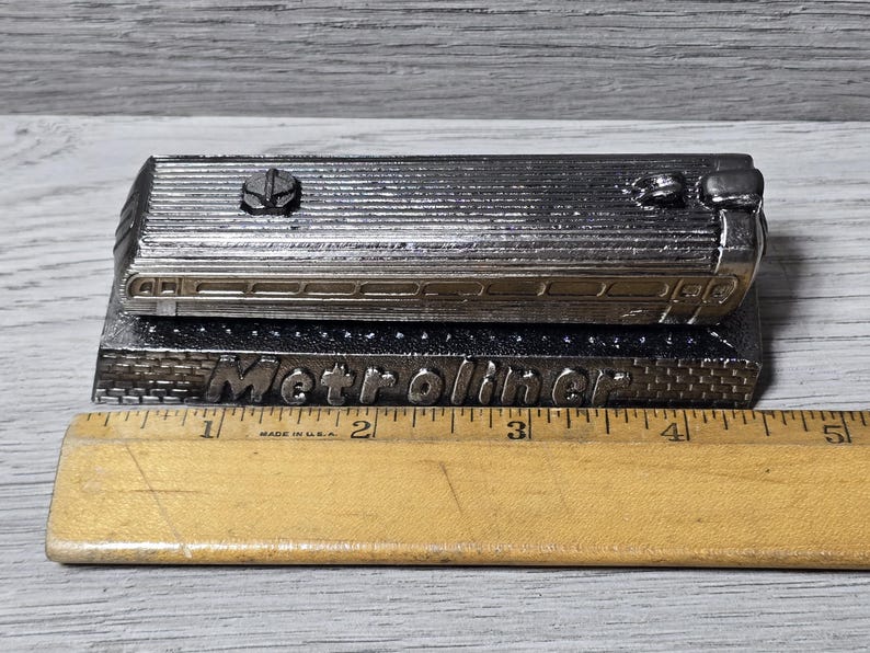 Ken. Shop Train Ruler 1960s Vintage Penn Central Metroliner Train Railroad Paperweight Decor ...