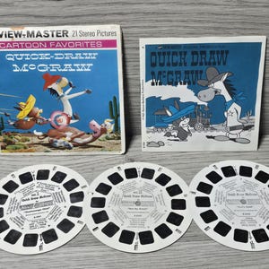 1961 GAF View Master Quick Draw McGraw 3 rulli con libretto B534 View-Master
