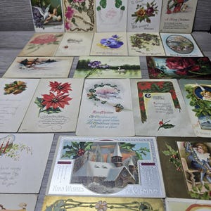 Lot de 24 cartes postales pour les fêtes des années 1900 - Timbres 1 cent, Noël, anniversaire, etc.