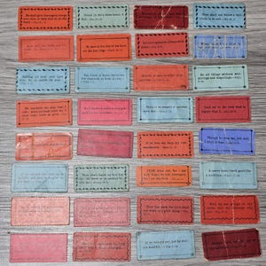 Vintage religiöse Bibel Vers Sonntagsschule Lot von 32 zufällige 2 "x 1" Tickets