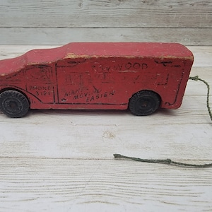 1930s Antique Wooden Toy Advertisement Moving Truck