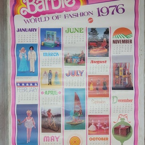 1976 Barbie Doll World of Fashion Calendario de carteles original 29" x 21"