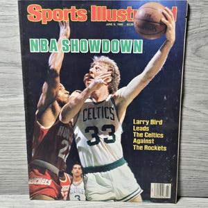 1986 June Vintage Sports Illustrated Larry Bird Celtics NBA Showdown Magazine  Junk Journal Ephemera
