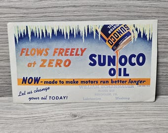 1940s SUNOCO Öl Werbung Tinte Löschkreide Illustrationsgrafik Reinholds PA