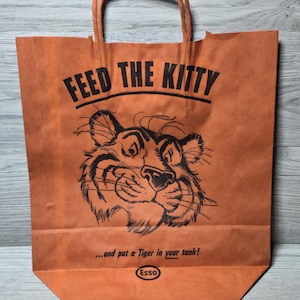 Vintage ESSO Tiger Feed The Kitty Halloween Bag with Handles Old Gas Station Gasolina