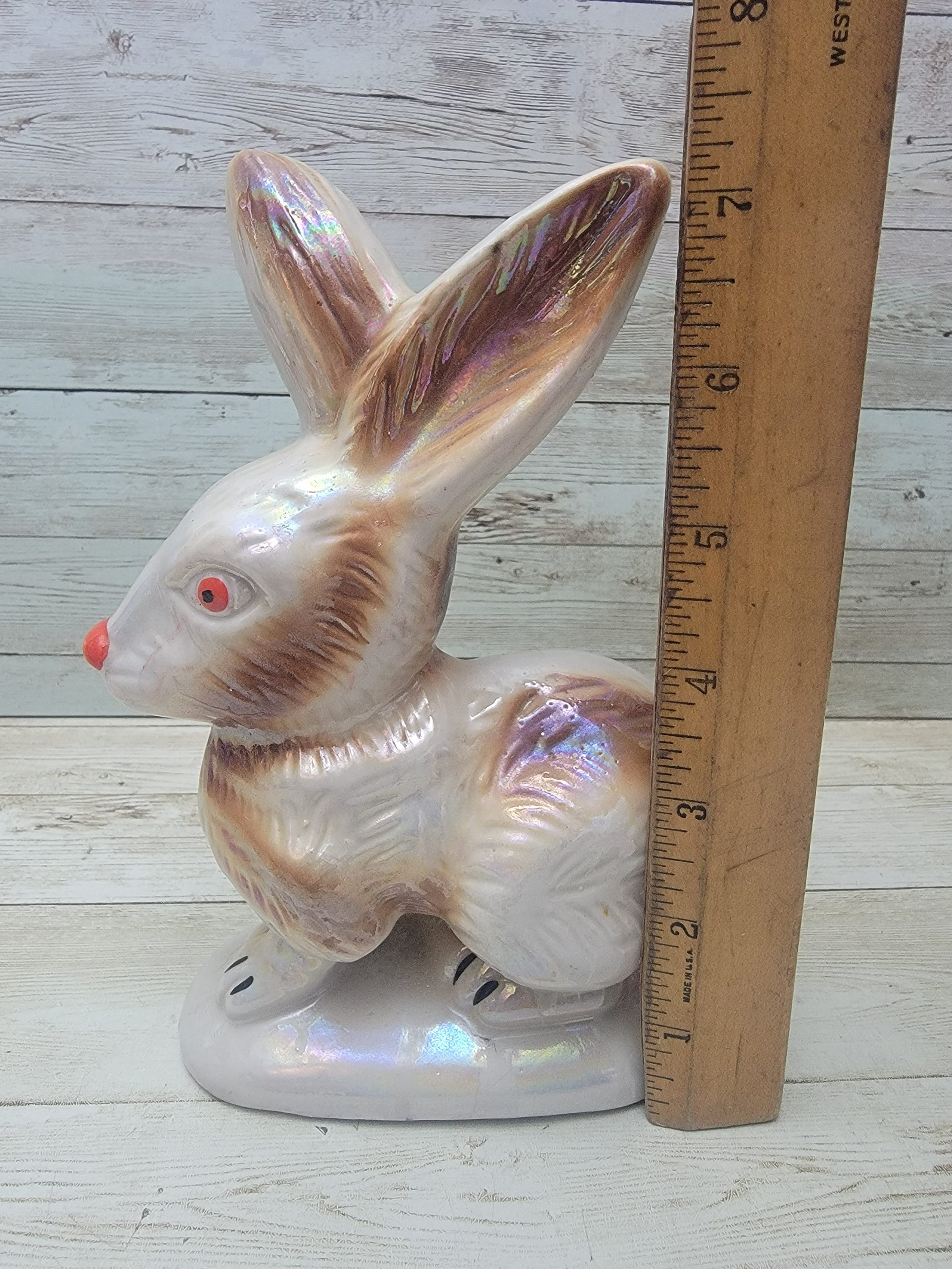 1960s Wild Rabbit Porcelain Figurine Lustreware Made in Brazil