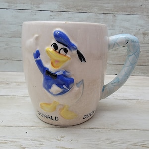 1950s Walt Disney Productions Donald Duck Ceramic Mug Raised Graphics