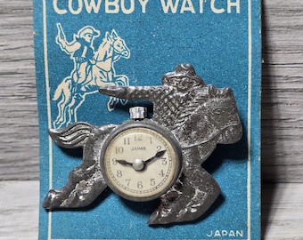 Jaren 50 vintage cowboyhorloge reversspeld kinderspeelgoed nieuwigheidsprijs Made in Japan NOS