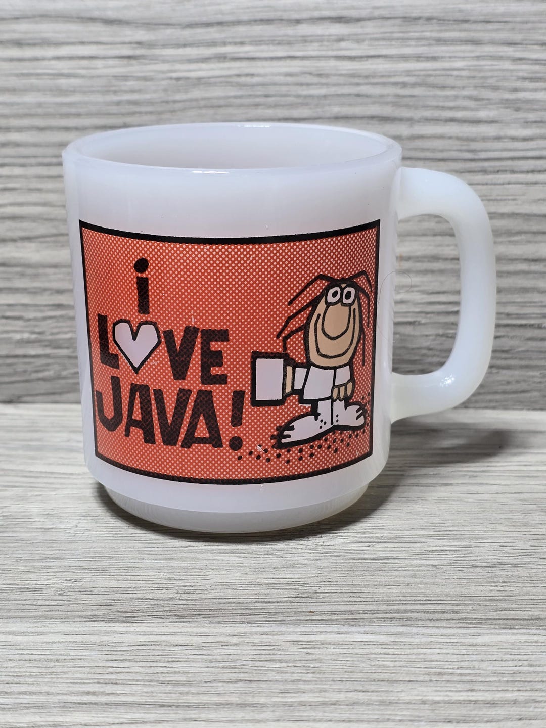 1980s Glasbake I Love Java Heat Resistant 8 Oz. Milk Glass Coffee Mug ...