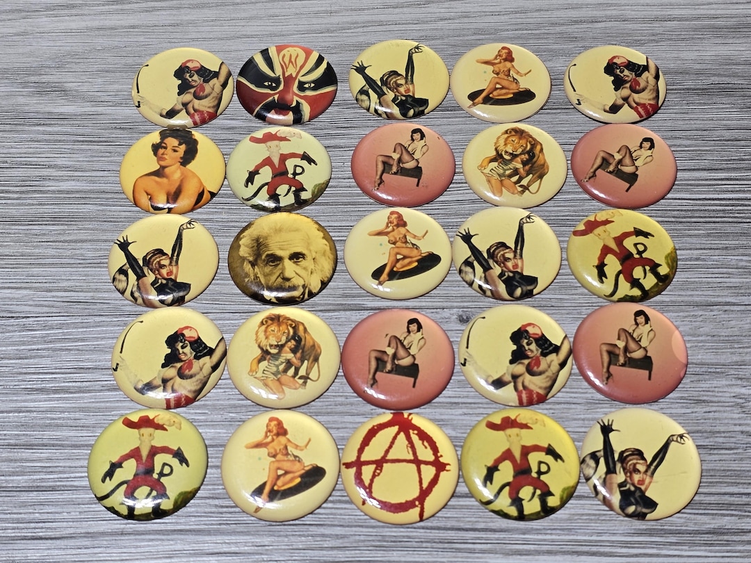 Vintage 25 Pinup Risque Nude Girls Resin Button Tops 1 1/8" No Backs