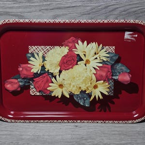 1950s MCM Mid Century Metal Lap Bed TV Tray Floral Kitsch 14"x9"
