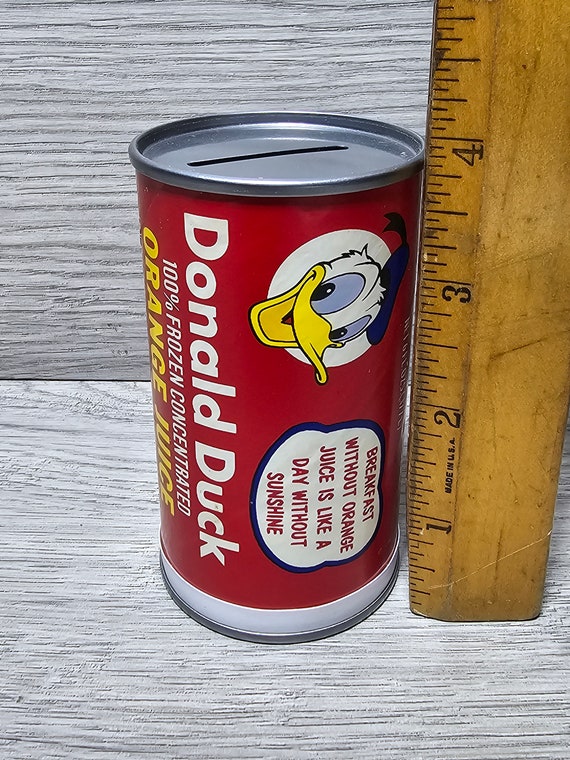 1970s Disney Donald Duck Orange 6oz Juice Can Collectible Bank