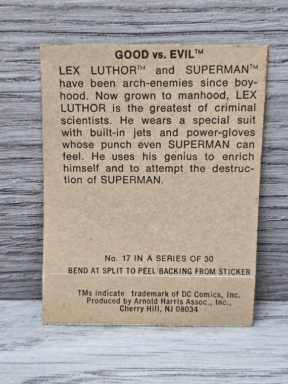 1978 DC Super Hero Sticker Sunbeam Bread Promotional Good Vs Evil