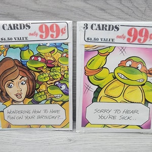 Lot de 2 cartes de voeux TMNT tortues Ninja scellées 1989 (6 cartes)