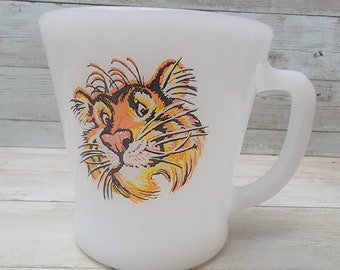 Taza de vidrio con publicidad de Esso Exxon Tiger, años 60, Anchor Hocking Fire King