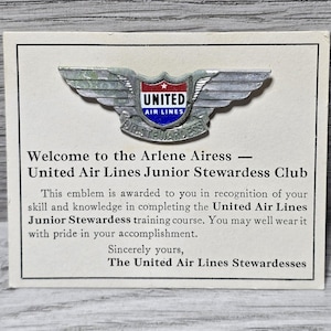1950s NOS United Airlines Junior Stewardess Airline Airplane Pin