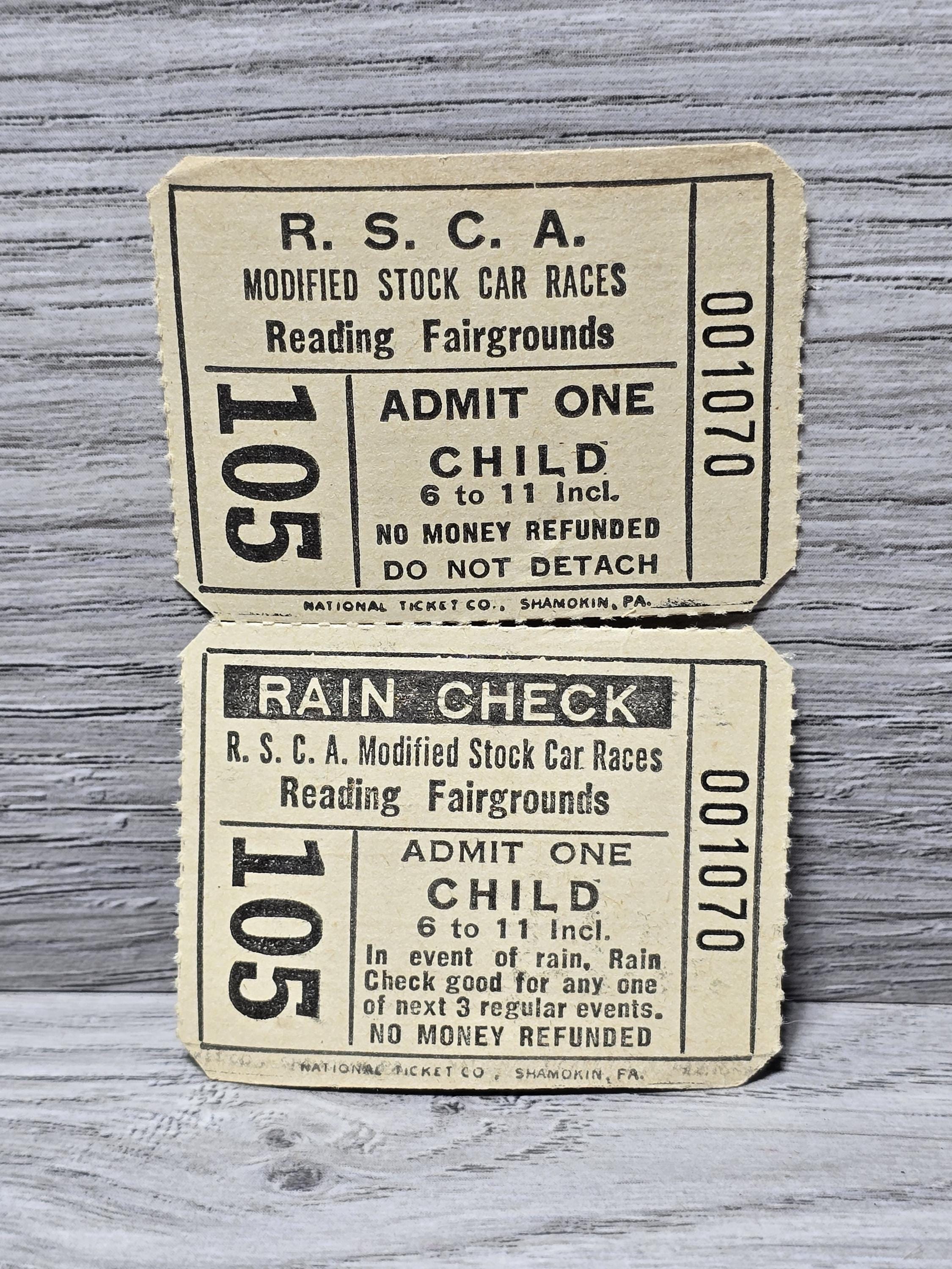 Vintage Reading Fairgrounds Modified Stock Car Races Child Ticket